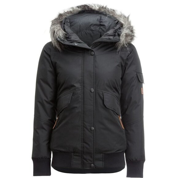 Basin and Range Sparrow Hawk Down Bomber Jacket Size Small Black Faux Fur Hood - Picture 2 of 11